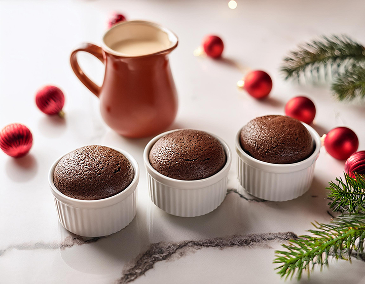 Indulge in Chocolate Soufflé with Peppermint White Chocolate Ganache